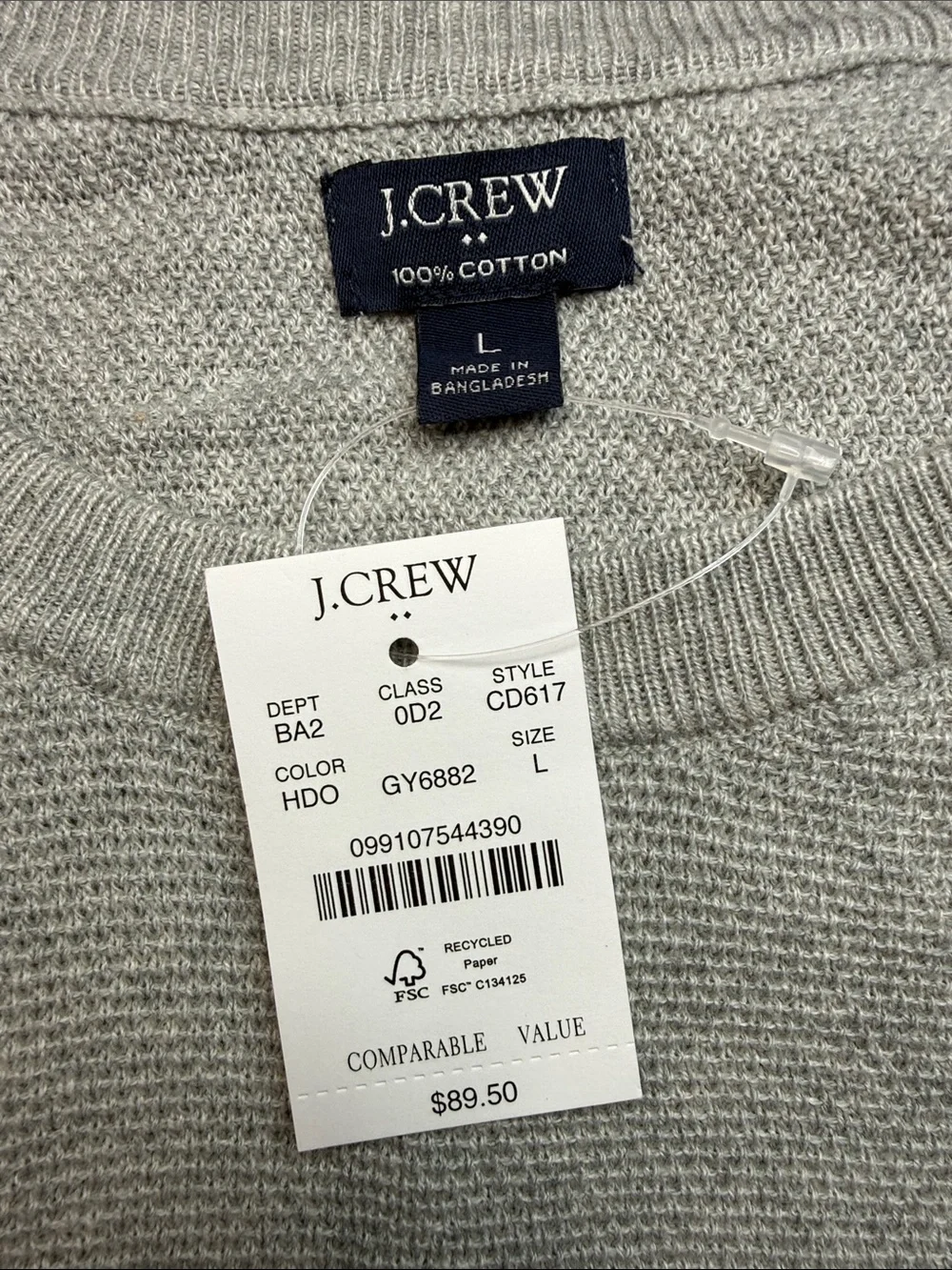 J.Crew Mens Heather Gray Seed Stitch Cotton Crewneck Light Sweater NWT Large
